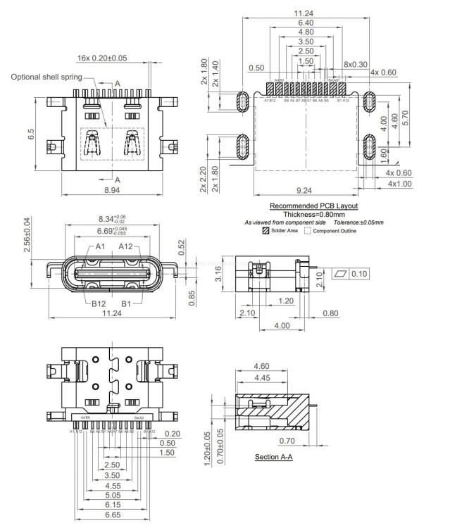 GNIAZDO USB TYP C GCT 16+4PIN