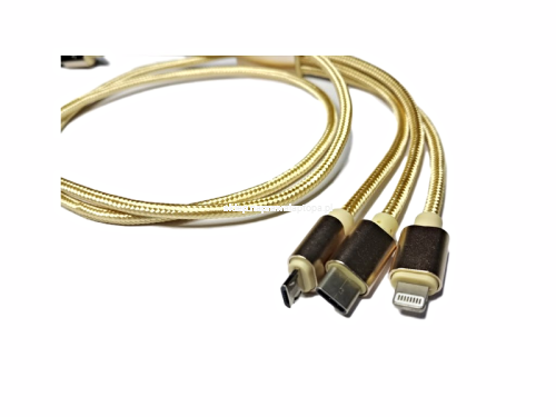 KABEL 3w1 NYLON IPHONE USB-C MICRO USB złoty