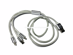 KABEL 3w1 NYLON IPHONE USB-C MICRO USB srebrny
