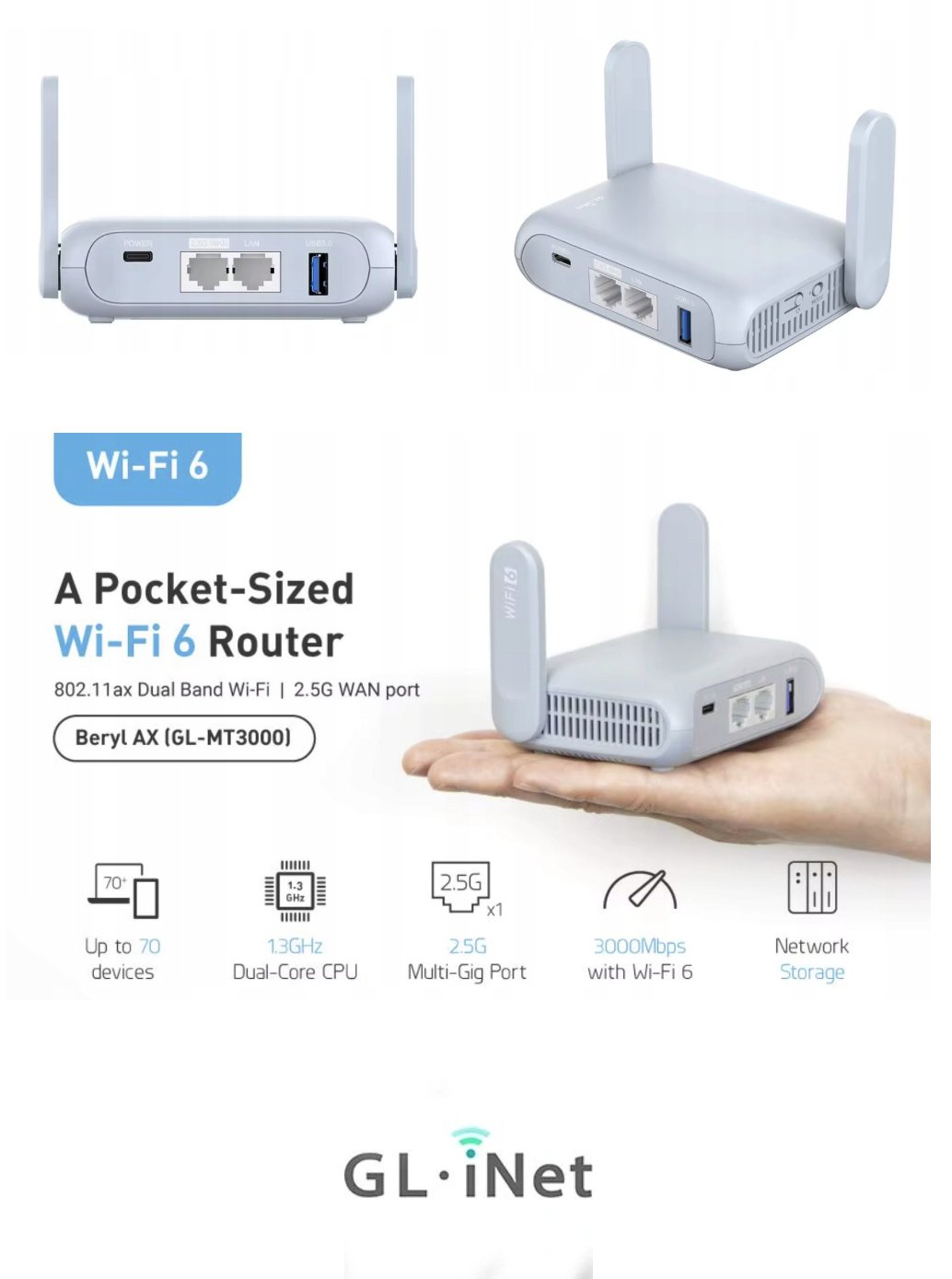 Router GL.iNet GL-MT3000 802.11ax (Wi-Fi 6)